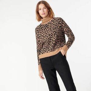 J.Crew Leopard Print Turtleneck Sweater in Softest Yarn Merino Wool Alpaca Blend